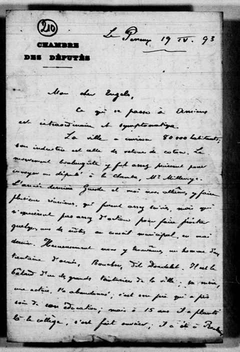 Lettre (Paul Lafargue 1893) - Archives Parti Ouvrier Français Archives Départementales de Seine Saint Denis